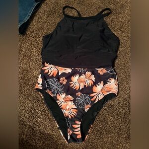 Amazon Black and Orange Floral Bikini